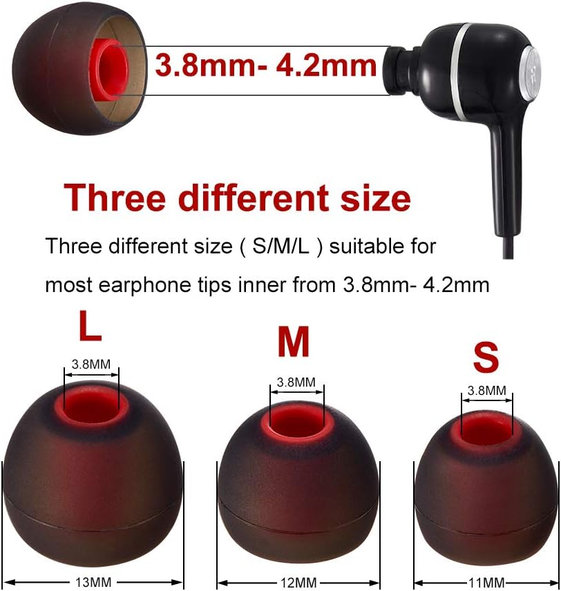 Earbud Tips Soft Silicone Earbuds Replacement Tips Fit for in-Ear Headphones(Inner Hole from 3.8mm -4.2mm Earphones) 9 Pairs S/M/L