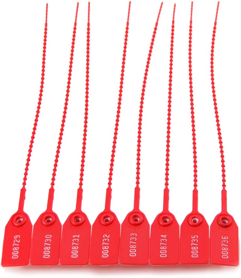 Leadseals(R) 100 Plastic Tamper Seals, Zip Ties for Fire Extinguishers Pull Tite Security Tags Numbered Disposable Self-Locking Tie 250mm Length (Red)