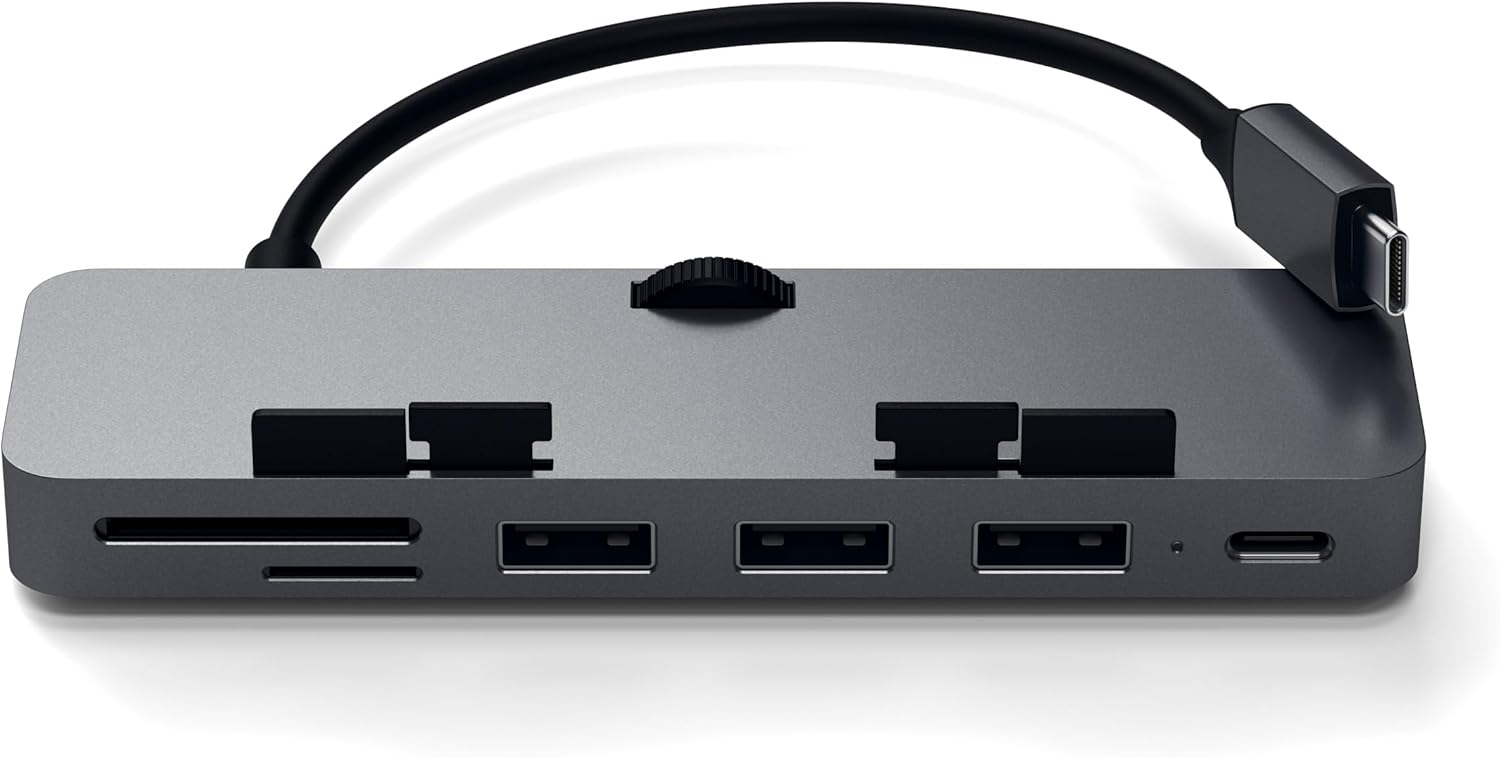 Satechi Aluminum Type-C Clamp Hub Pro with USB-C Data Port, USB-A 3.0 Data, Micro/SD Card Reader - Compatible with 2020/2019/2017 iMac & iMac Pro, Does Not Fit 2021 iMac (Space Gray)