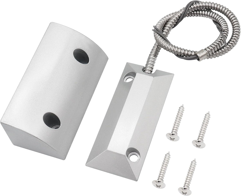Magnetic Reed Switch Wired Surface Mount Normally Closed NC Contact Sensor Alarm Magnetic Door Switch with 2 Wires, Zinc Alloy Sliver, OC-59