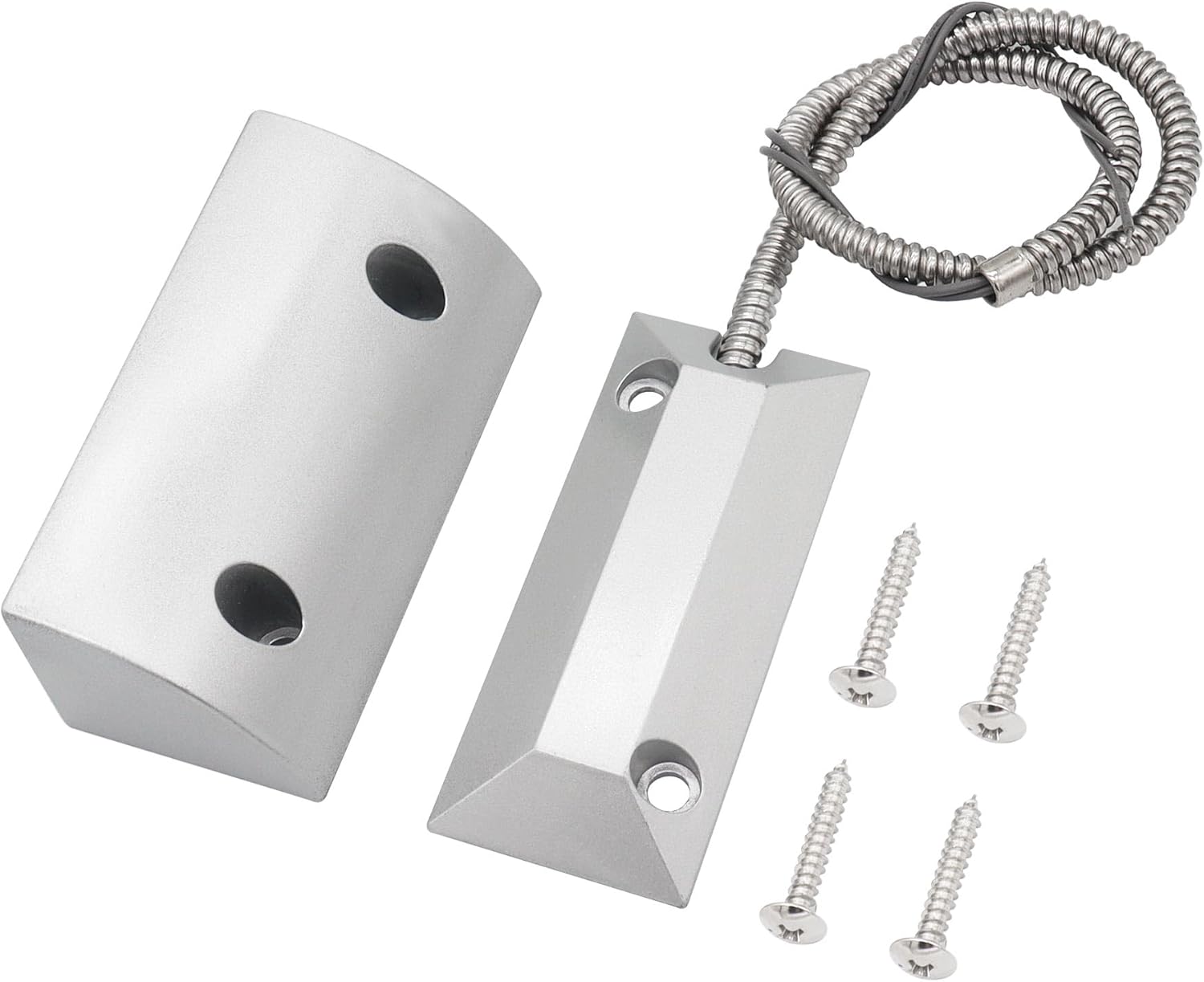 Magnetic Reed Switch Wired Surface Mount Normally Closed NC Contact Sensor Alarm Magnetic Door Switch with 2 Wires, Zinc Alloy Sliver, OC-59