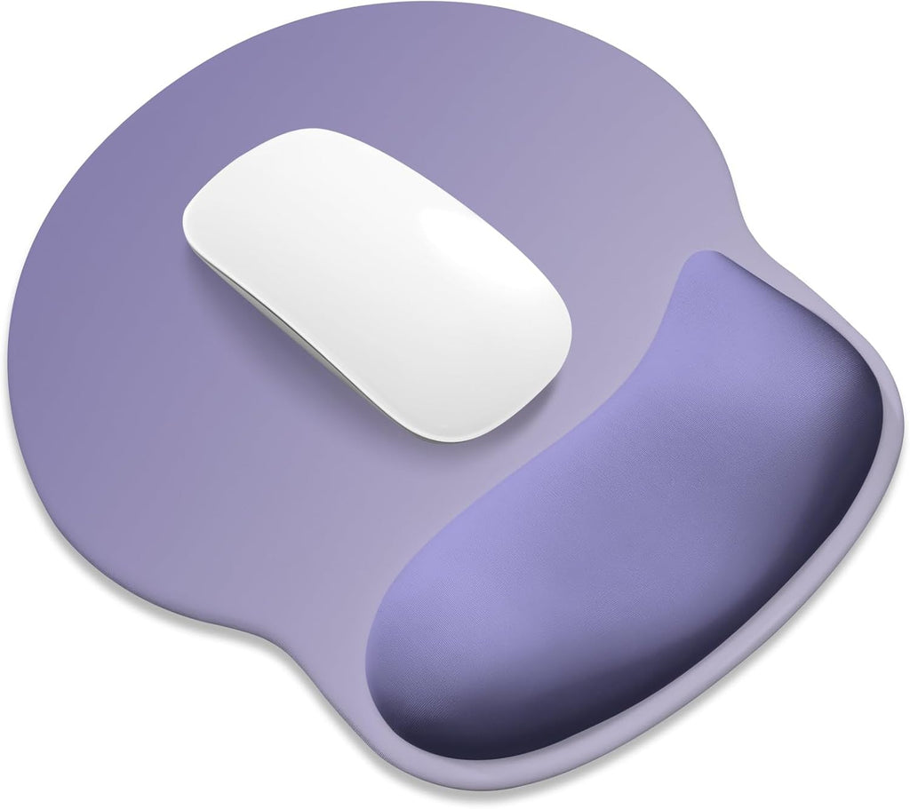 ITNRSIIET Ergonomic Mouse Pad with Wider Memory Foam Wrist Rest +17%, Curved Cushion Reduces Pressure 20%, Pain Relief, Non-Slip, Smooth, Cute Color Desk Accessory, 9.85 x 9 inch, Purple Gradient