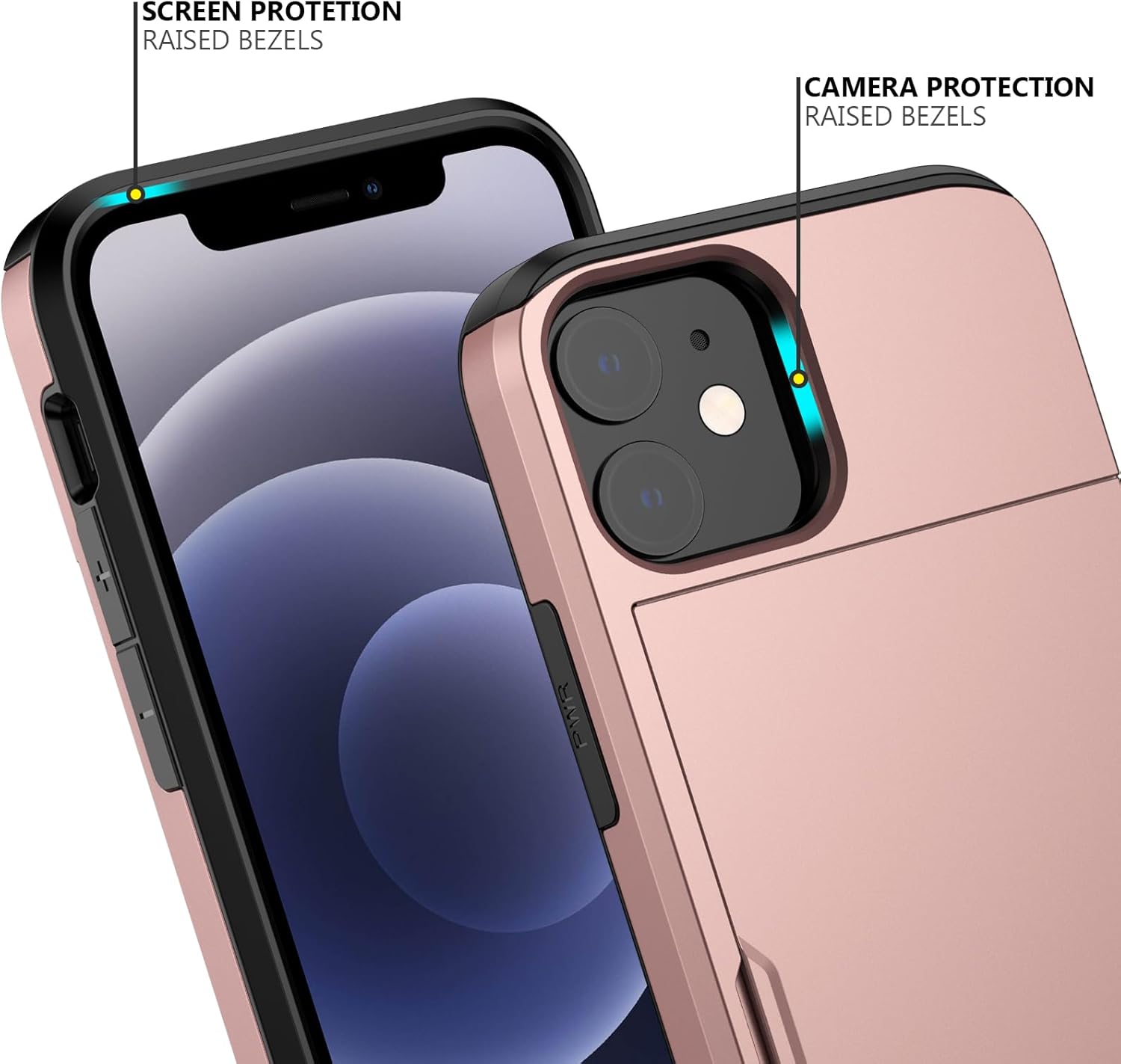 Nvollnoe for iPhone 12 Mini Case with Card Holder Heavy Duty Protective Dual Layer Shockproof Hidden Card Slot Slim Wallet Case for iPhone 12 Mini for Men&Women(Rose Gold)