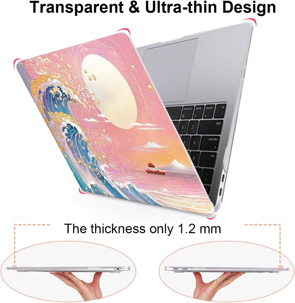 for MacBook Pro 13-inch Case 2022 2021 2020-2016 Release M2 M1 Chip A2338 A2251 A2289 A2159 A1989 A1706, Pattern Plastic Hard Shell Keyboard Cover Screen Film Webcam Cover, Sunset Glow Waves