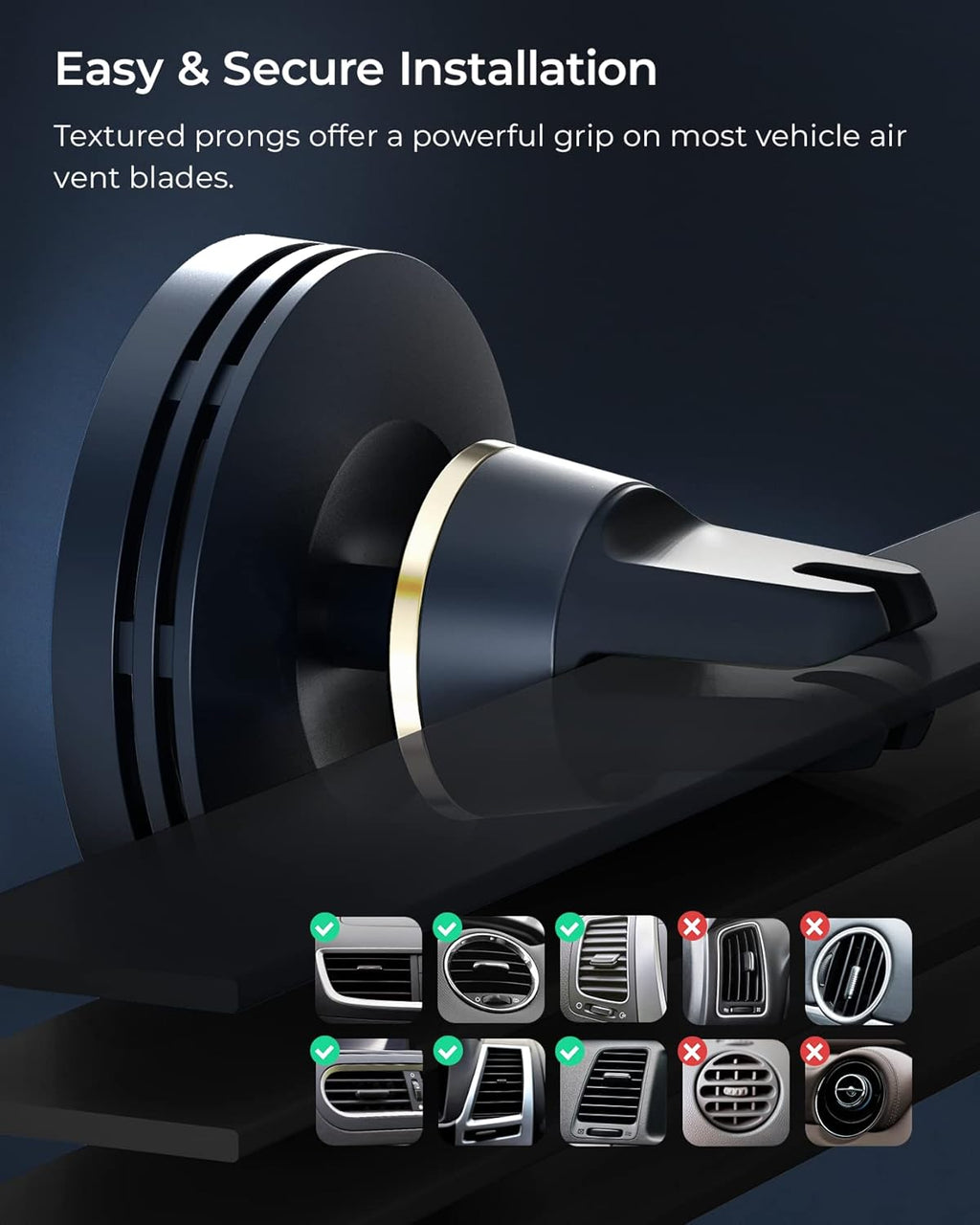 iOttie Velox Mini MagSafe Compatible Air Vent Car Mount in Midnight Blue with Wireless Charging. Compatible with MagSafe iPhones Including iPhone 12/13/14/15/16 Series (Car Charger Not Included)