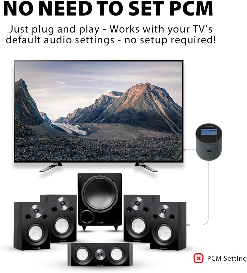 Avantree Orbit Pro - Bluetooth Transmitter for TV with LCD Screen & Remote Control, Compatible with Optical or AUX Audio Output & Smart TVs, Easy Volume Control for Airpods & Other Headphones