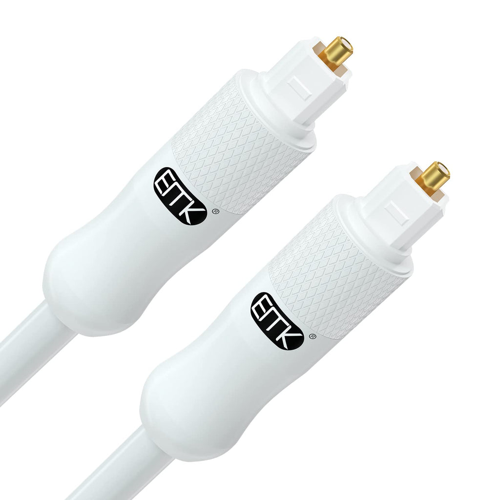 EMK White Optical Audio Cable [2ft/0.6M] - Digital SPDIF Toslink Fiber Optic Cable for Sound Bar, TV, Home Theater, Blu-ray Player - White, High-Speed, Low-Loss, Gold-Plated Connectors