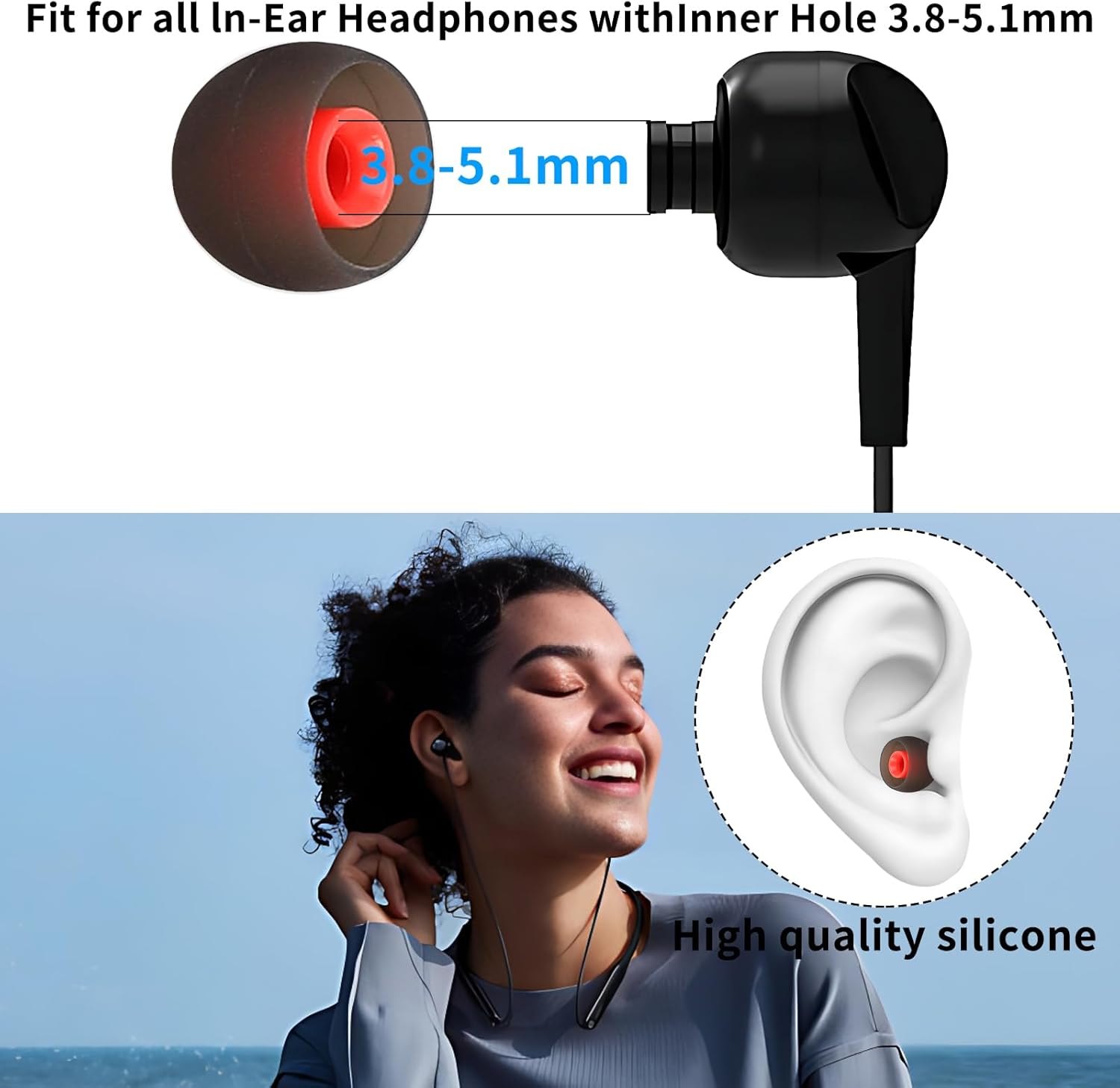 Earbud Tips Ear Bud Tips Soft Anti Slip Washable and Reusable Silicone Replacement Earbud Tips Fit Most in-Ear Earbuds(Inner Hole 3.8mm -5.1mm) 18pcs S M L