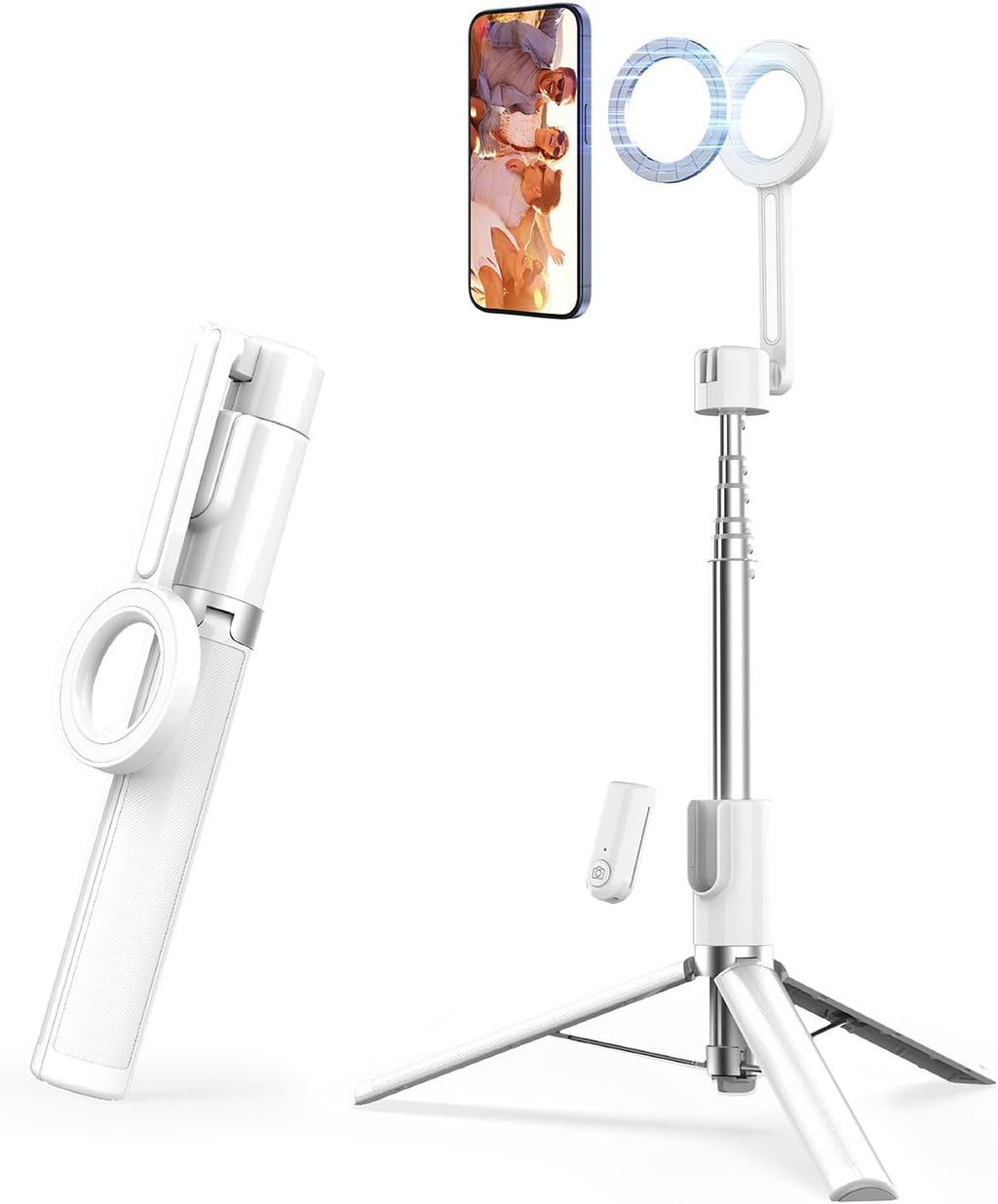 SEAJIC Magnetic Selfie Stick Tripod with Remote,54" Phone Tripod Compatible with MagSafe,Fit for iPhone 12/13/14/15 Series,Magsafe Case and Other Phones with Metal Ring
