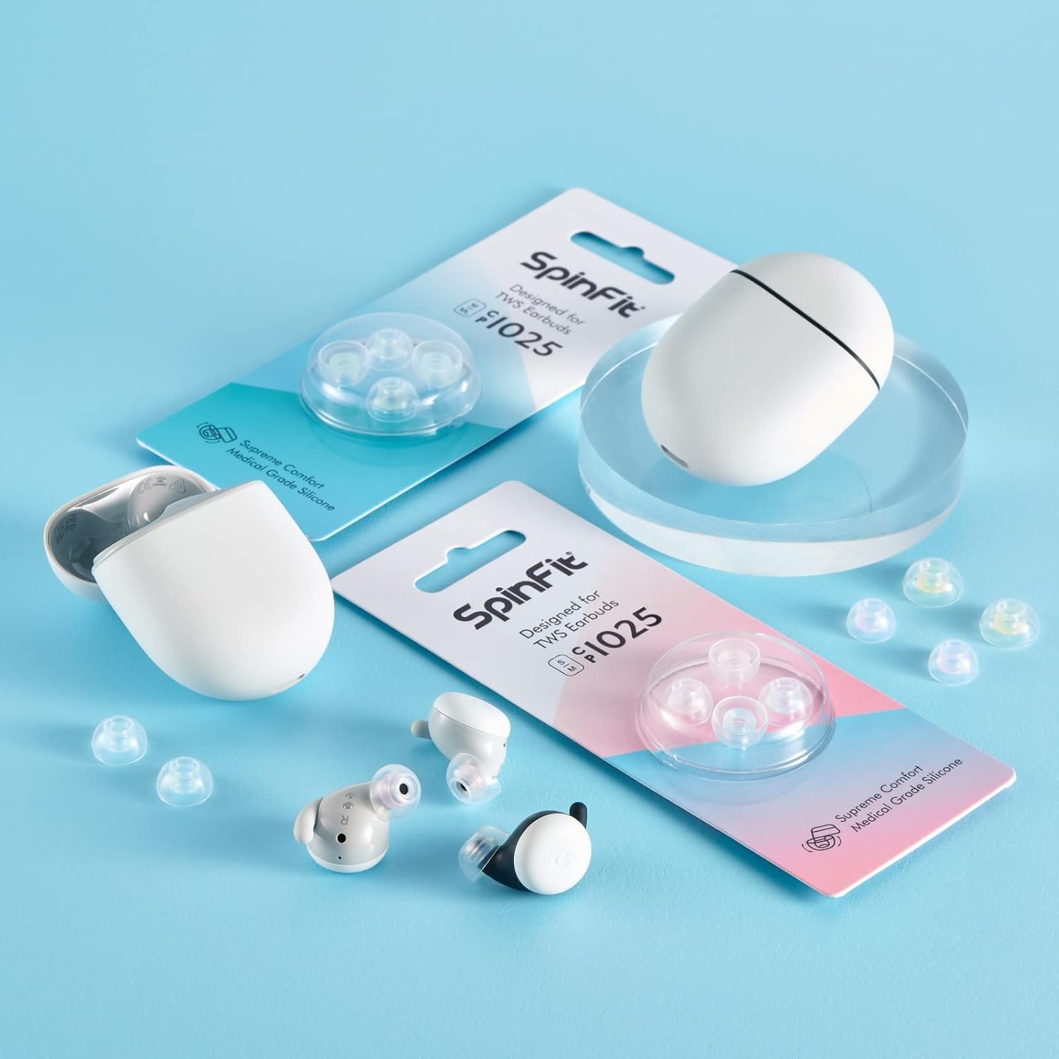 SpinFit CP1025- ML/M- Medical Grade Silicone Patented Ear Tips, Secure Fit and Supreme Comfort Fits MTW3, Galaxy Buds 2, Soundcore Space A40 & More (2 Pairs) (for Nozzle Diameter from 4-5.5mm)