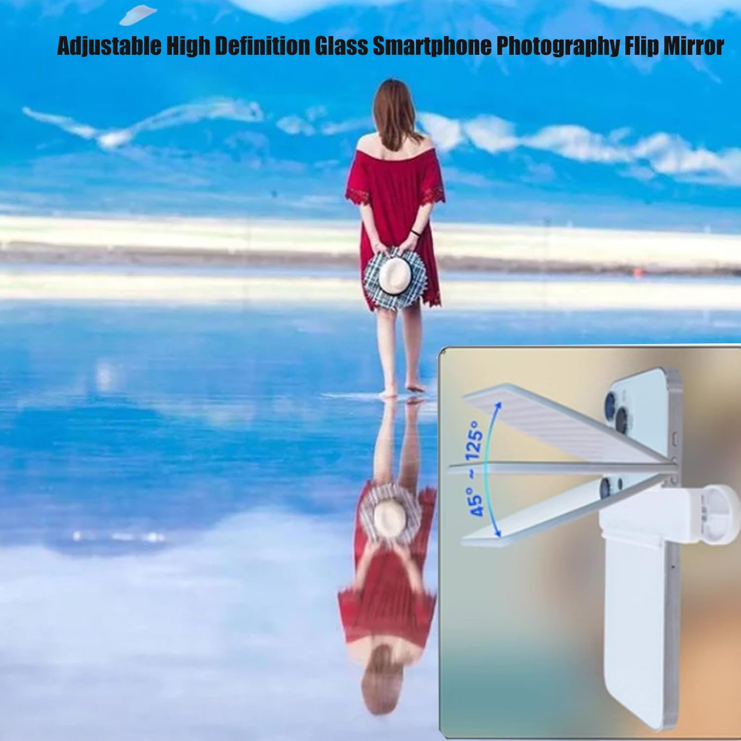 Mirror Effect Lens - Capture Stunning Reflections Instantly,Camera Mirror Reflection Clip for Back Camera Recording, Adjustable Hd Glass Phone Shooting Reflection Mirror (2pcs White)