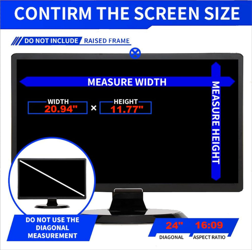 24 Inch Computer Privacy Screen for 16:9 Aspect Ratio Widescreen Monitor, Eye Protection Anti Glare Blue Light Computer Monitor Privacy Filter, Removable Anti-Scratch 24in Protector Film