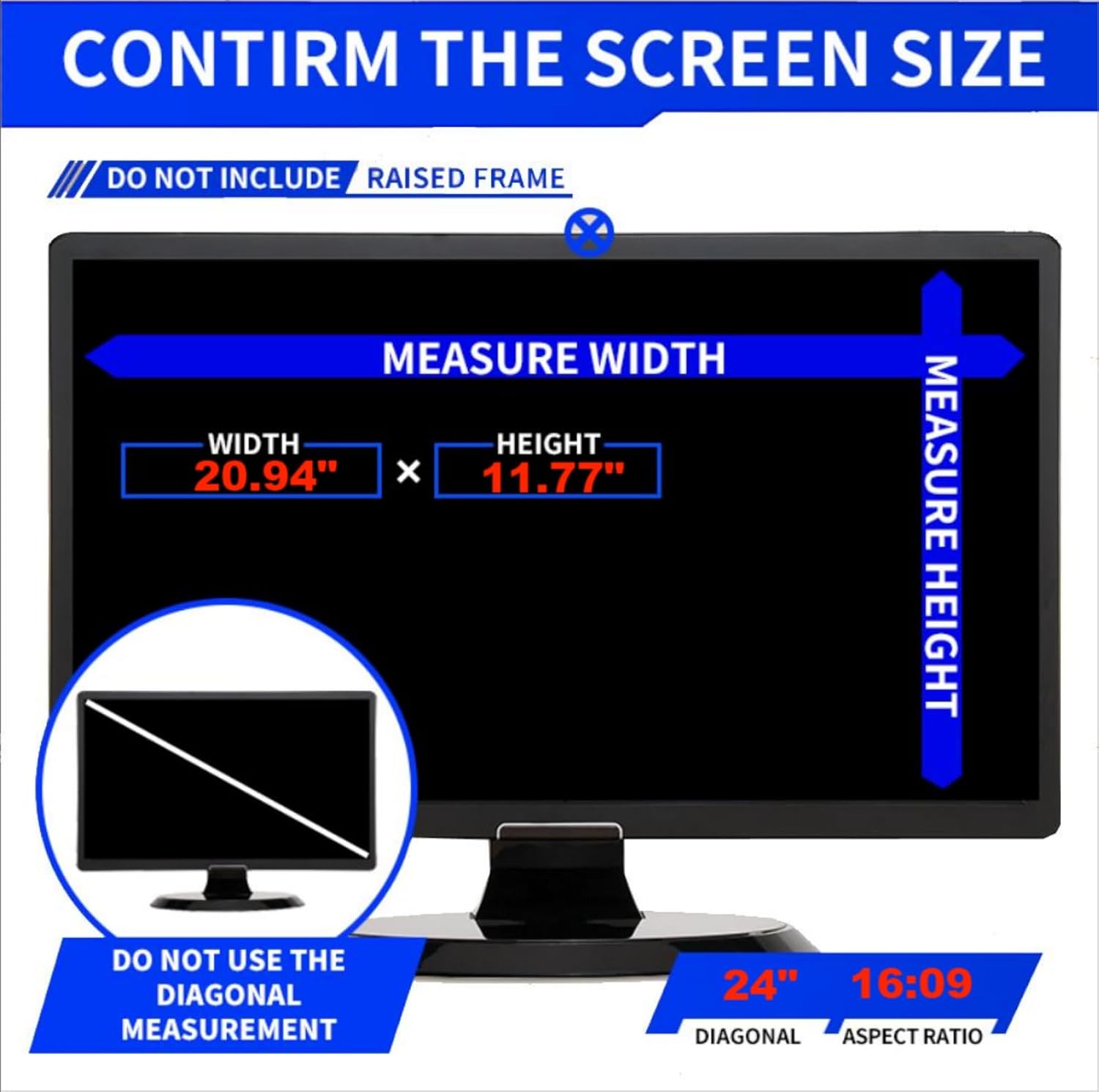 24 Inch Computer Privacy Screen for 16:9 Aspect Ratio Widescreen Monitor, Eye Protection Anti Glare Blue Light Computer Monitor Privacy Filter, Removable Anti-Scratch 24in Protector Film