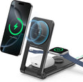 3 in 1 Charging Station for Apple Devices, Magnetic Wireless Charger Stand, 15W Foldable Travel Charging Dock for iPhone 16e 16 15 14 13 12 Pro Max Plus & Apple Watch & AirPods 4 3 2 Pro, Black