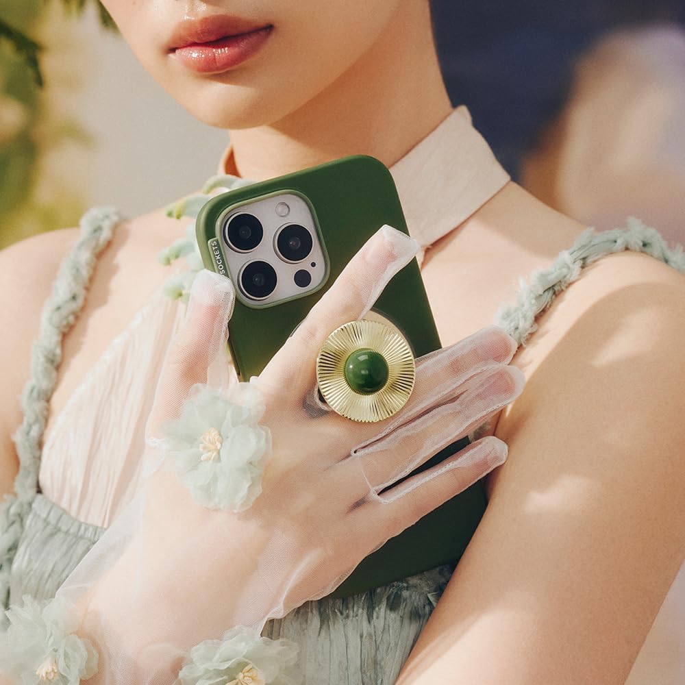 PopSockets Phone Grip for MagSafe with Kickstand, Magnetic Stand, Swappable Top, Secure Hold for iPhone MagSafe Cases, Phone & Tablet Grip, Cute PopSockets - Gem Brooch Jade