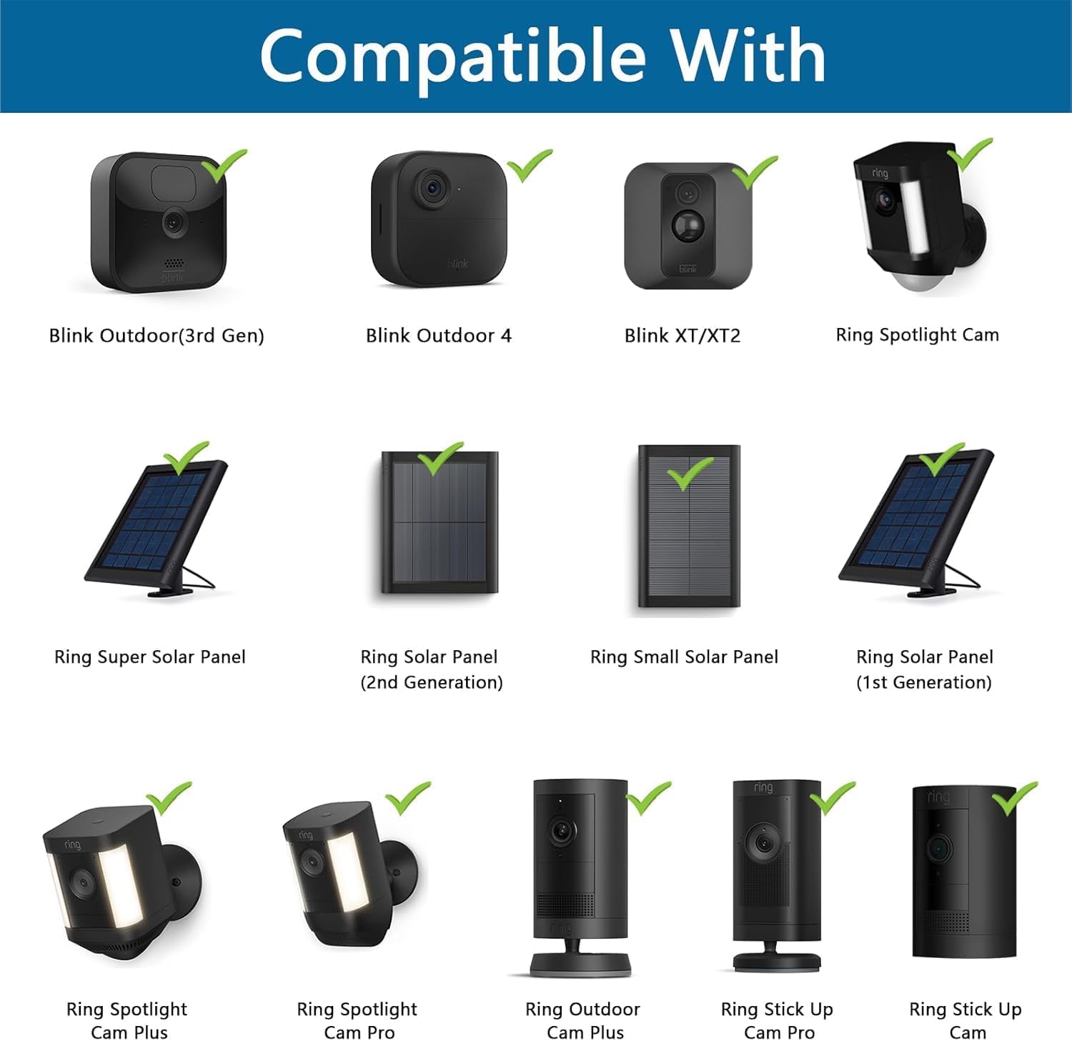 Universal Ground Stake Mount Bracket for Outdoor Security Cameras and Solar Panels, Compatible with Ring, Blink, Eufy, Google Nest, Arlo, Wyze, SimpliSafe, 1/4 Screw Cameras (Black)