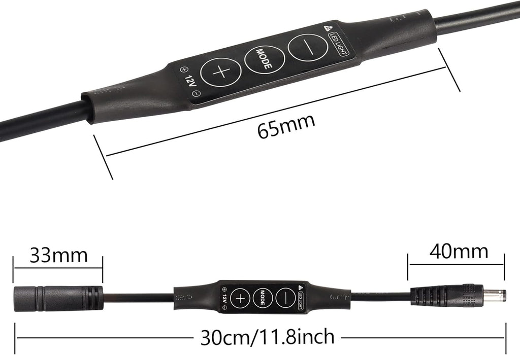 PNGKNYOCN DC 12V LED Strip Lights Dimmer DC 5.5 * 2.1mm Male to Female Mini Single Color LED Dimming Controller(2-Pack)