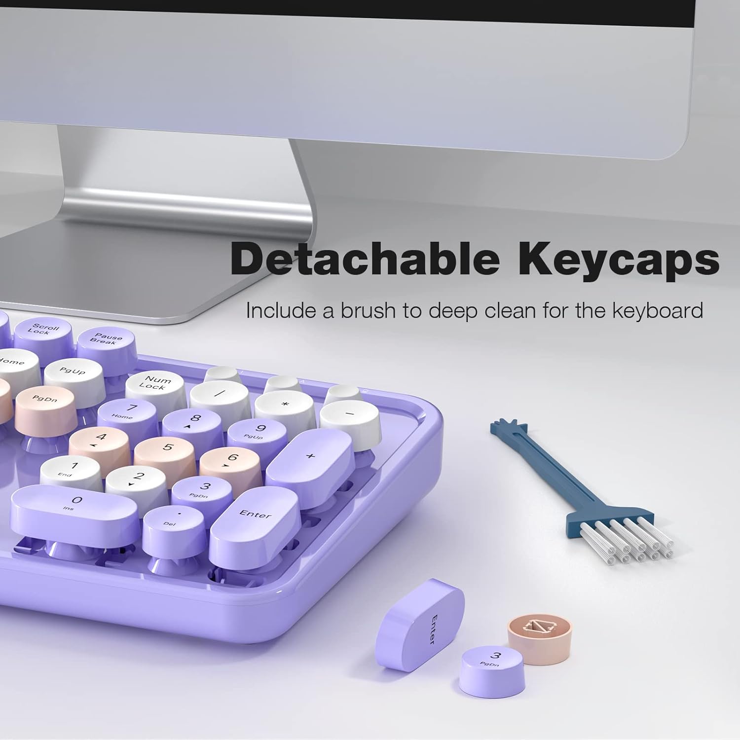 KNOWSQT Wireless Keyboard and Mouse Combo Purple Colorful - 2.4G Typewriter Full-Size Retro Keyboards - USB Receiver Plug and Play, for Computer, PC, Laptop, Desktop, Windows