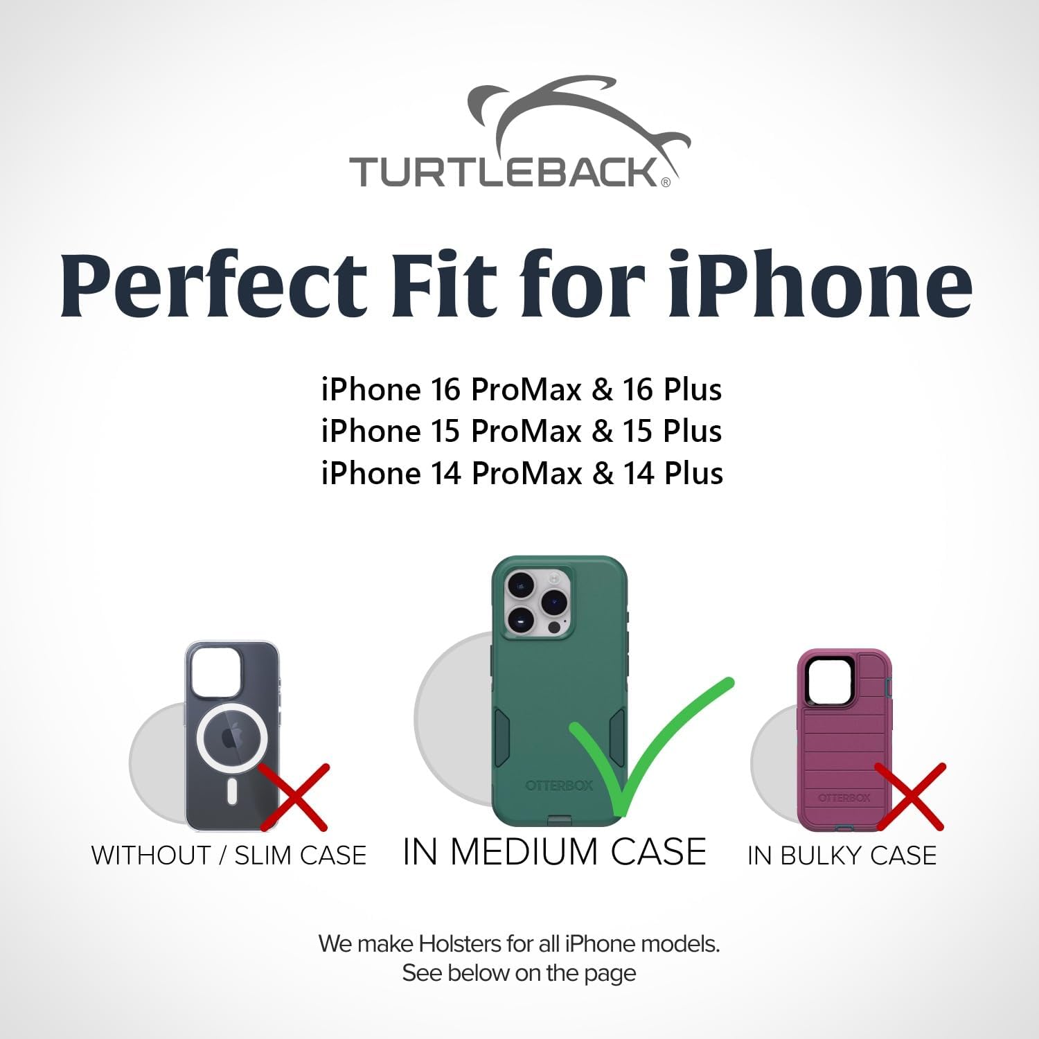 Turtleback Belt Clip for iPhone 16 Pro Max, 15 Pro Max, 14 Pro Max -Medium- Fits w/Shockproof Commuter Style Cases, Premium Black Nylon, Horizontal Belt Holder Magnetic Closure HD Rotating Clip