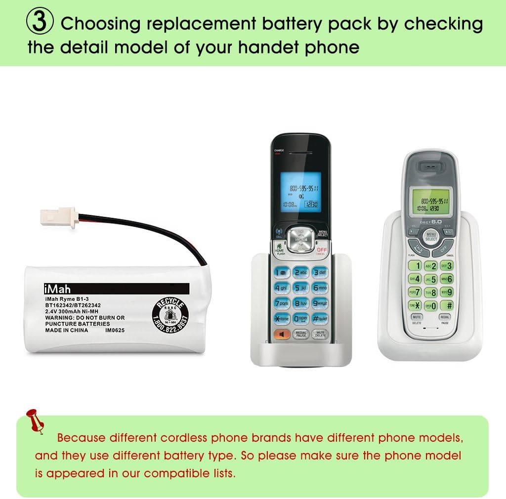 iMah BT162342/BT262342 Cordless Phone Batteries Compatible with VTech CS6409 CS6419 CS6429 CS80100 AT&T CL81101 EL5210 EL52400 Handset Telephone (Pack of 3)
