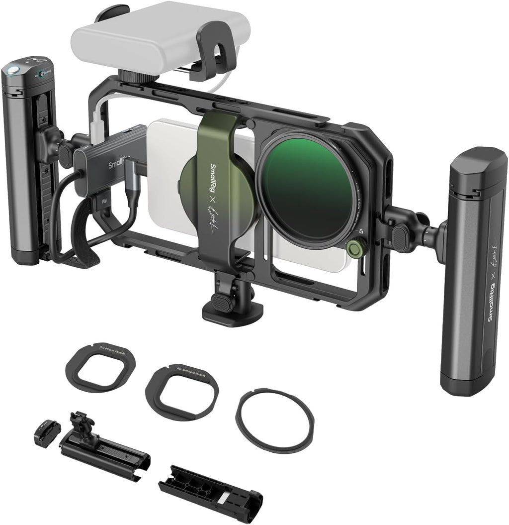 SmallRig x Brandon Li All-in-One Mobile Video Kit, Quick Release Universal Phone Video Rig Kit for iPhone for Samsung for Pixel, with Wireless Rotatable Handles for M.2 SSD w 67mm VND Filter - 4596