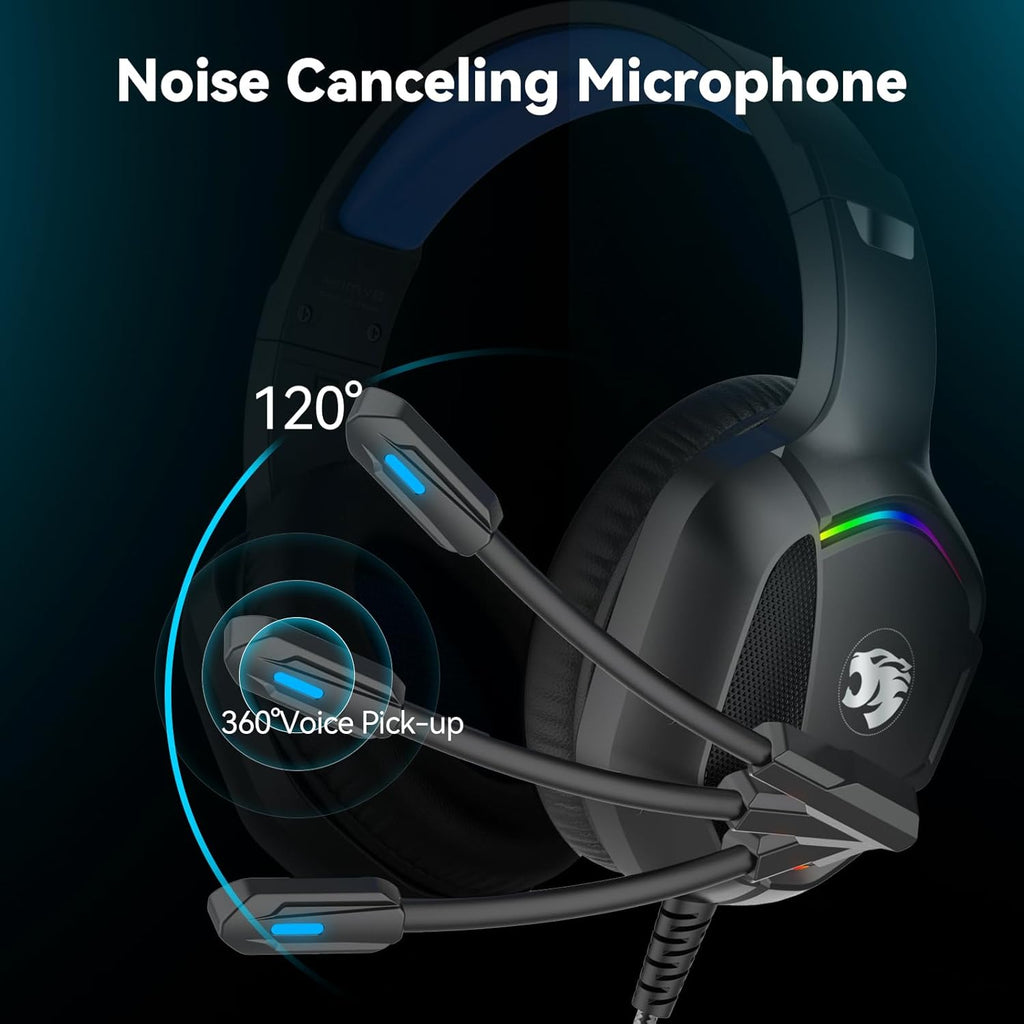 A36 Gaming Headset with Microphone for Pc, Xbox One Series X/s, Ps4, Ps5, Switch, Stereo Wired Noise Cancelling Over-Ear Headphones with Mic for Computer, Laptop, Mac, Nintendo, Gamer (Blue)