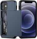 Nvollnoe for iPhone 12 Mini Case with Card Holder Heavy Duty Protective Dual Layer Shockproof Hidden Card Slot Slim Wallet Case for iPhone 12 Mini for Men&Women(Blue)