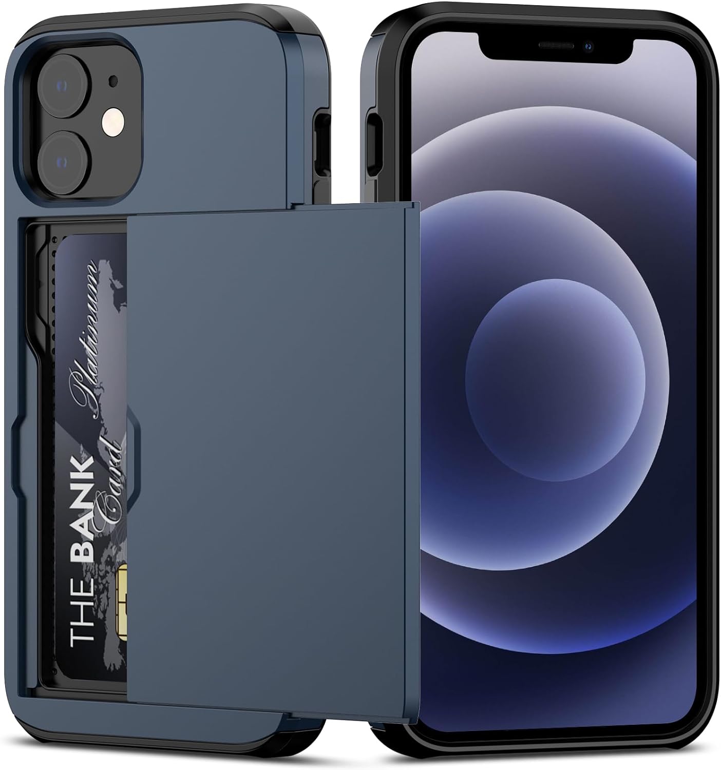 Nvollnoe for iPhone 12 Mini Case with Card Holder Heavy Duty Protective Dual Layer Shockproof Hidden Card Slot Slim Wallet Case for iPhone 12 Mini for Men&Women(Blue)