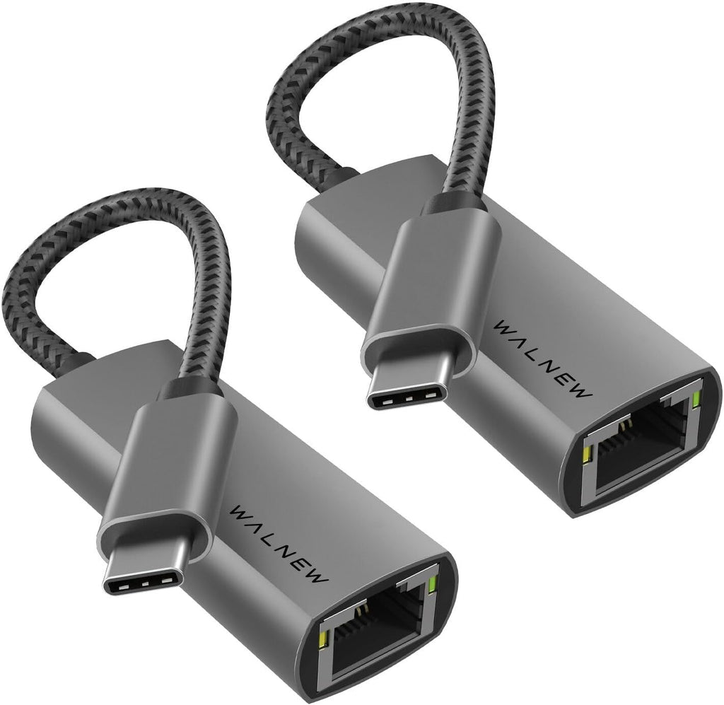 USB-C to Ethernet Adapter, WALNEW USBC to RJ45 LAN Adapter, Gigabit Cat Network Cable Converter to Type C Thunderbolt 3 for Mac,MacBook Pro/Air,Samsung Galaxy Tab (Ethernet Port, 2-Pack USB-C)