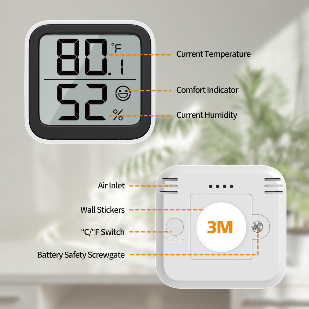 NOKLEAD Thermometer Humidity Meter Inside Mini Hygrometer Monitor Room Temperature Measuring Device with Face Icon Comfort Indicator ℃/℉ Switch for Baby Room Greenhouse Office Living Room (4)