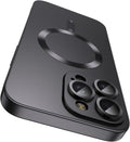 Magnetic for iPhone 16 Pro Case [Compatible with MagSafe][Built-in Camera Lens Protector] Slim Soft Silicone Bumper Shockproof Metallic Luster Phone Case (Black)