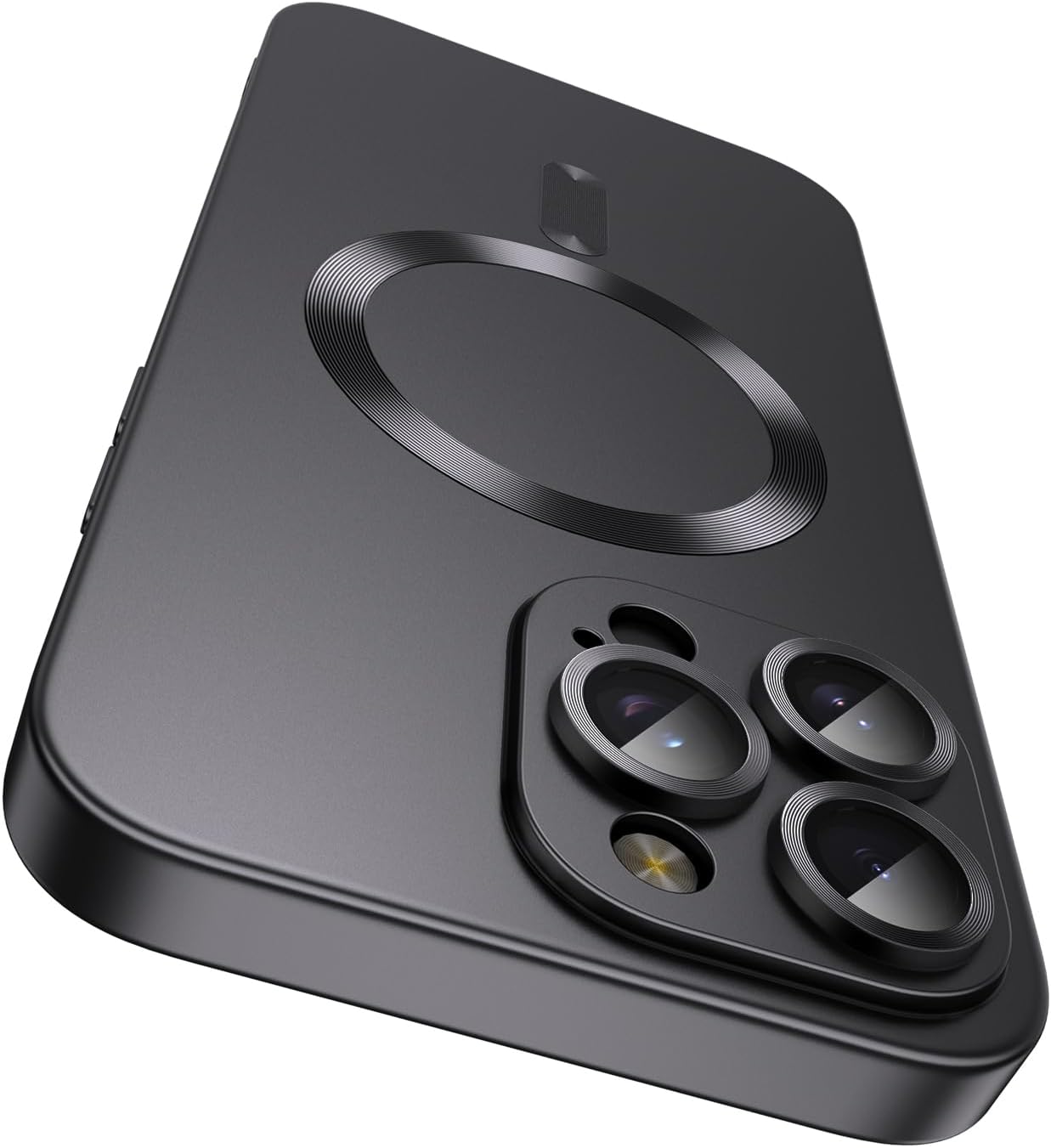 Magnetic for iPhone 16 Pro Case [Compatible with MagSafe][Built-in Camera Lens Protector] Slim Soft Silicone Bumper Shockproof Metallic Luster Phone Case (Black)