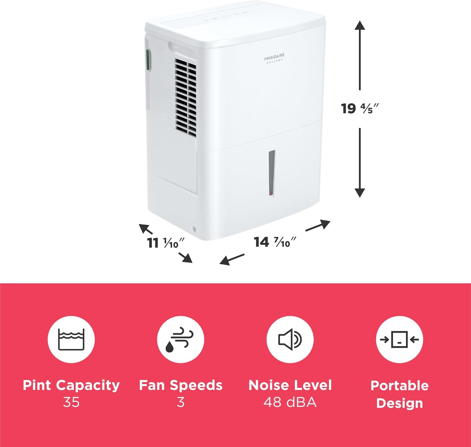 Frigidaire Gallery 2-in-1 35-Pint Dehumidifier with Wi-Fi, Energy Star Certification & Air Quality Monitoring for Small/Medium/Large Rooms & Basements, Custom Humidity Control, Auto Shut Off, White