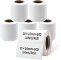 PUQU 20x10mm inch Direct Thermal Sticker Labels, Self-Adhesive All-Purpose Label Maker Tape, Compatible with AQ Series Label Printer, Refills Standard Laminated Office Labeling, 6 Rolls, 3600 Labels