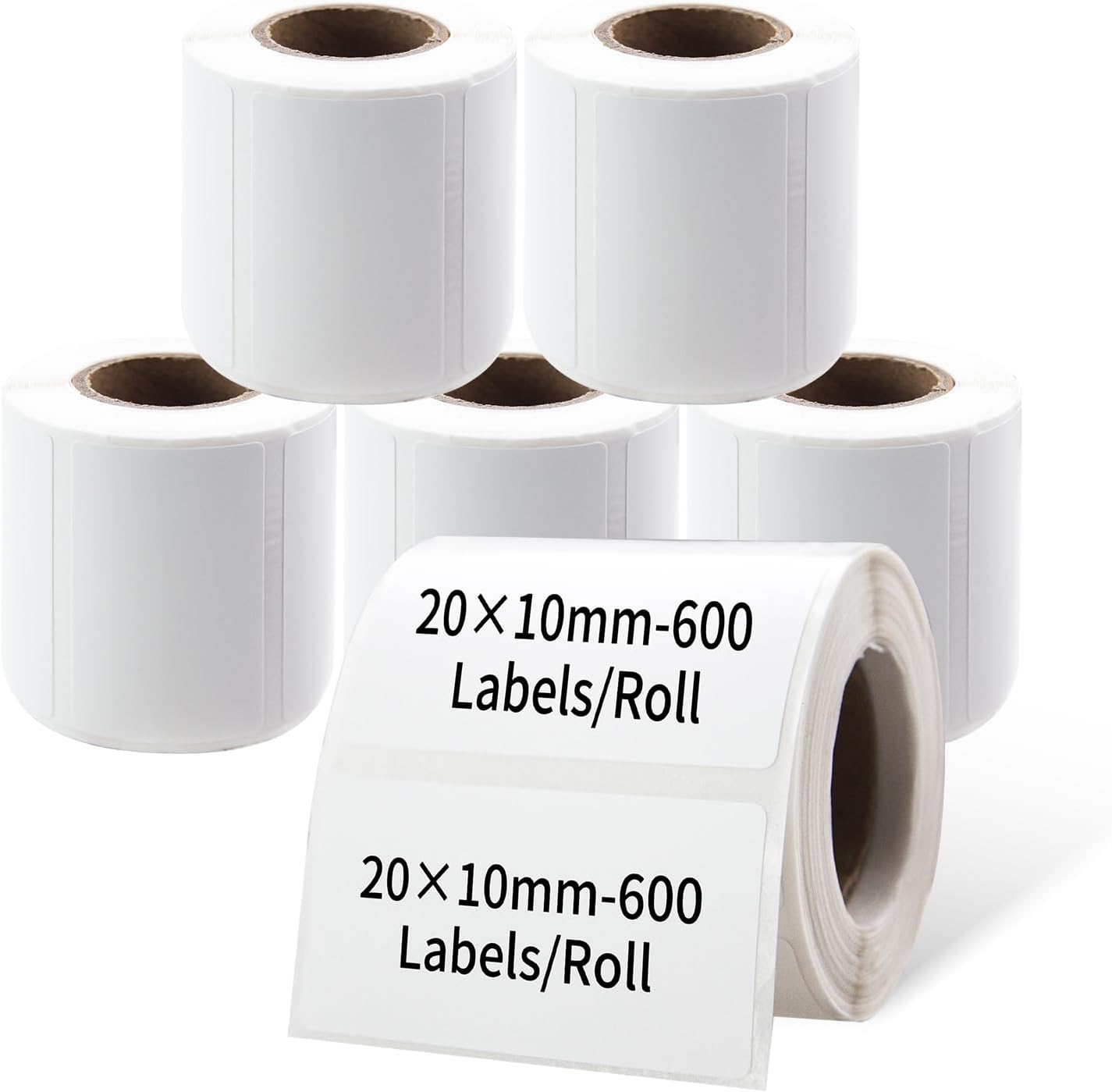 PUQU 20x10mm inch Direct Thermal Sticker Labels, Self-Adhesive All-Purpose Label Maker Tape, Compatible with AQ Series Label Printer, Refills Standard Laminated Office Labeling, 6 Rolls, 3600 Labels