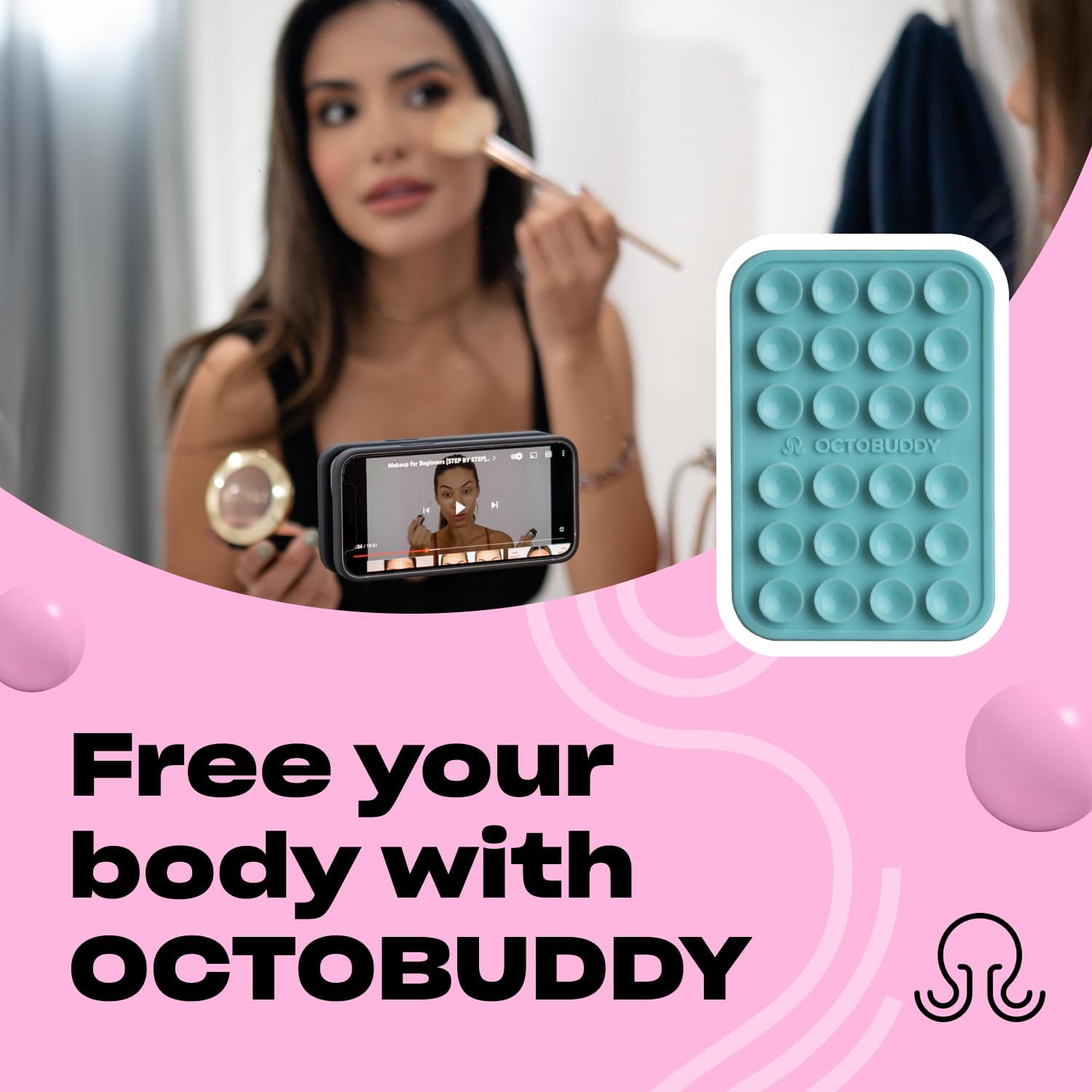 Classic - Silicone Suction Phone Case Adhesive Mount - Hands-Free, Strong Grip Holder for Selfies & Videos - iPhone & Android Compatible - 2.25″ x 3.25″, Pastel Turquoise