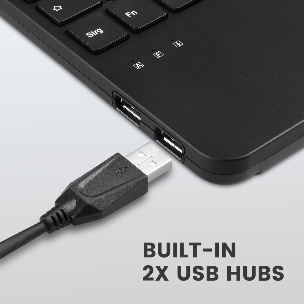Perixx PERIBOARD-526 US, Wired Mini USB Keyboard with Trackball - X Type Scissor Keys - 11.18x7.17x1.1 Inches - Build-in 2 USB Hubs - US English