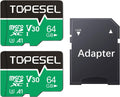 TOPESEL 64GB 2-Pack Micro SD Card, 4K Camera Pro, UHD Video for GoPro, Action Camera, Drone, Smartphone, R/W up to 90/35 MB/s MicroSDXC Memory Card UHS-I U3 A1 V30