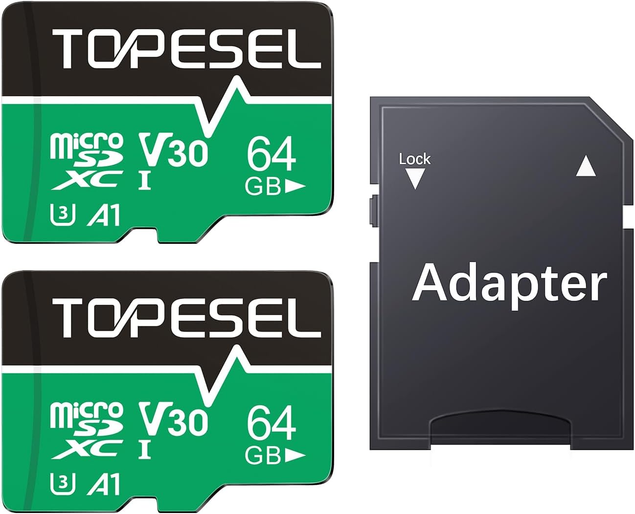 TOPESEL 64GB 2-Pack Micro SD Card, 4K Camera Pro, UHD Video for GoPro, Action Camera, Drone, Smartphone, R/W up to 90/35 MB/s MicroSDXC Memory Card UHS-I U3 A1 V30