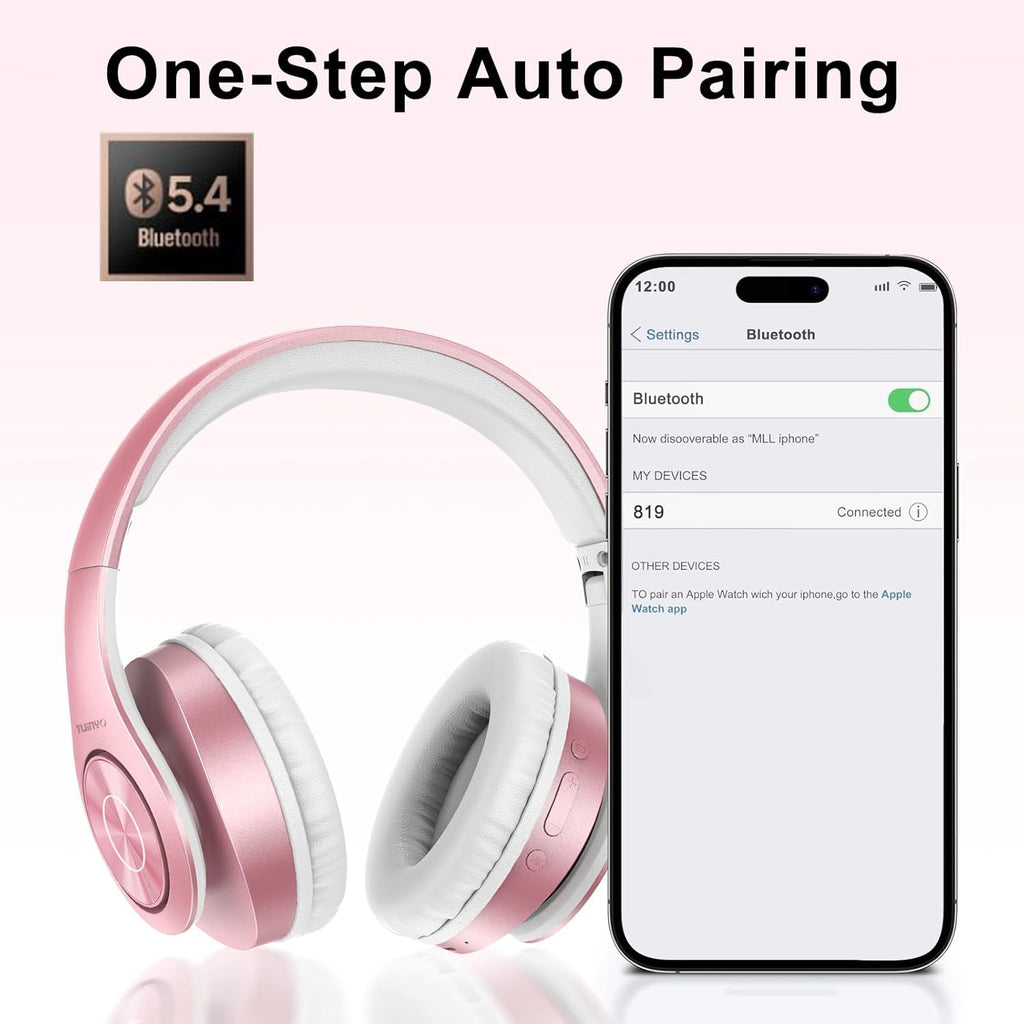 TUINYO Get Immersed in Audio Wireless Headphones - Over Ear, Bluetooth, Foldable & with Mic - Perfect for Travel, Work, TV and Cellphone