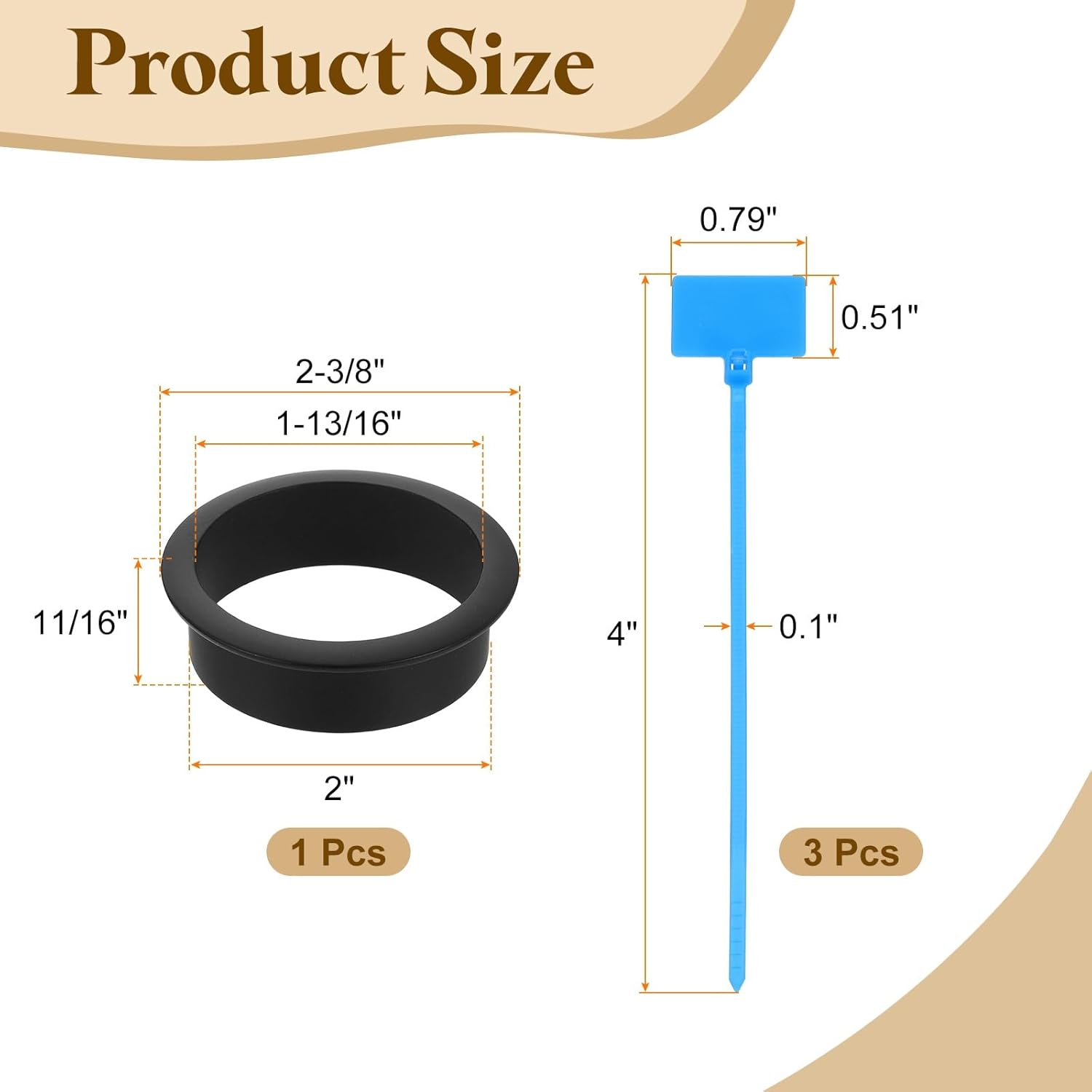 uxcell Desk Grommet, 2" (50mm) Zinc Alloy Cable Hole Cover Wire Cord Organizer with Marked Cable Ties for Home Office Desktop Wire, Black