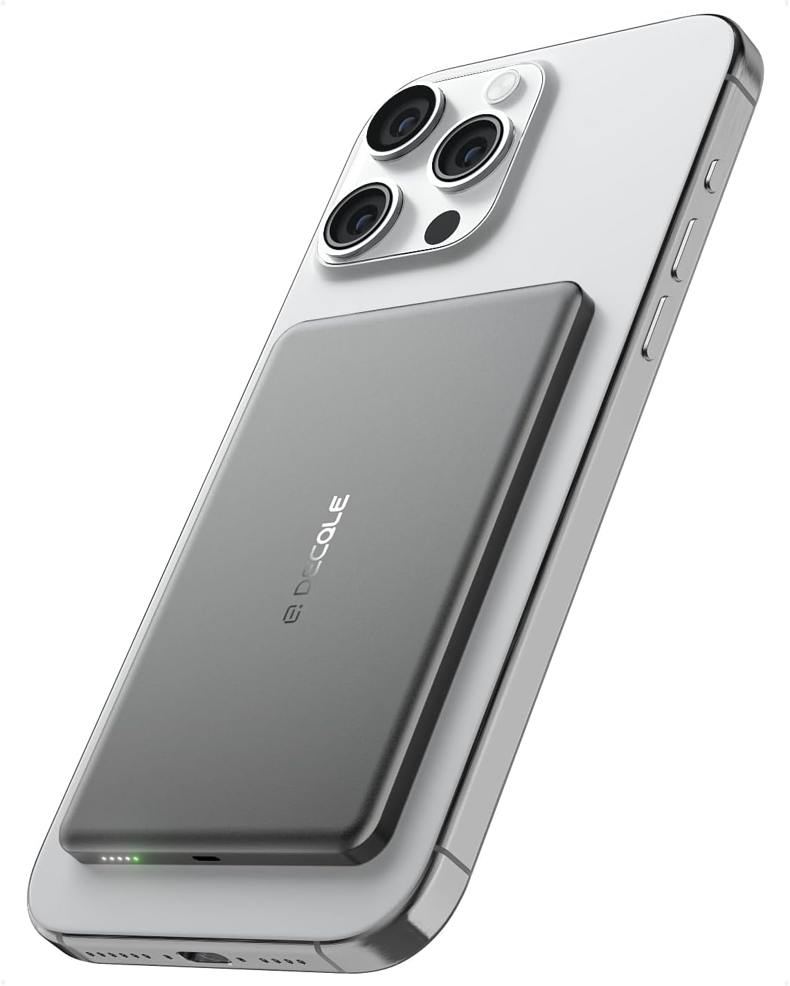 “Air” Power Bank for MagSafe 5000mAh, Ultra Slim Magnetic Wireless Portable Battery Charger Case with USB-C Cable, Compatible with iPhone 17/16/15/14/13/12 Series Only (Grey)