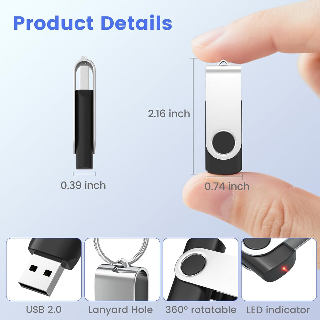 ABLAZE 128GB Flash Drive 2 Pack, USB 2.0 Thumb Drives with Lanyards Swivel USB Memory Stick 16GB