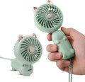QearFun Portable Mini USB Rechargeable 3 Speed Personal Desk Table Fan with Base - Up to 12 Hours Operated Small Makeup Fan for Girls Women Outdoor (Green)
