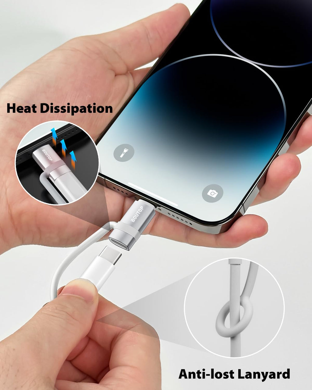 [MFi Certified] 36W USB C to Lightning Adapter, Support PD Fast Charging Compatible with iPhone iPad Airpods, with Anti-Lost Holder Silver -2 Pack