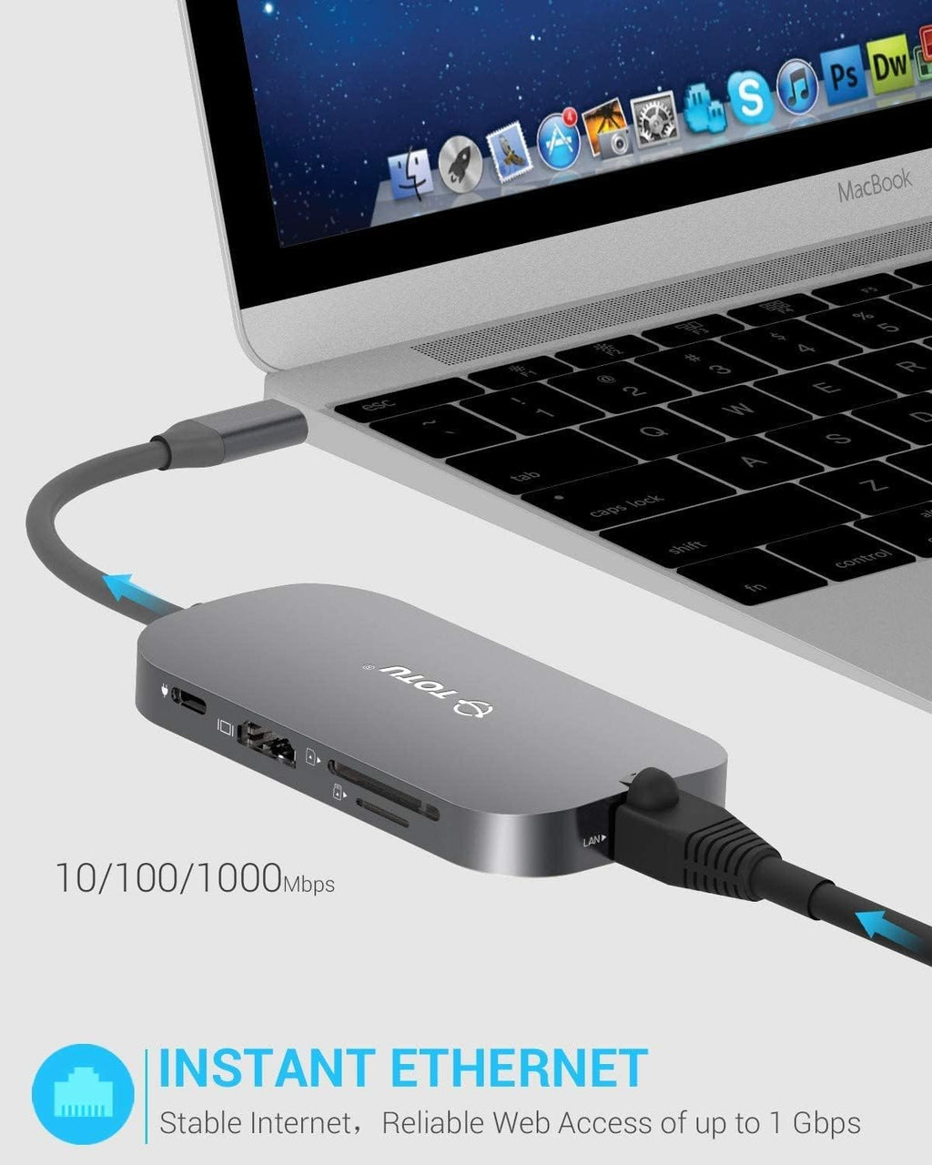 USB C Hub, 9-in-1 Type C Hub with Ethernet Port, 4K USB C to HDMI, 2 USB 3.0 Ports,1 USB 2.0 Port, USB-C Power Delivery, Portable for Mac Pro and Other Type C Laptops