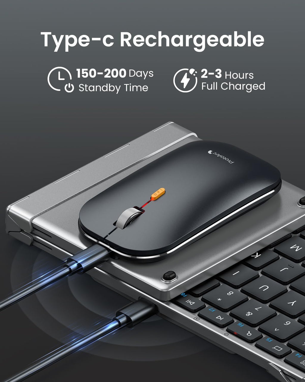 ProtoArc Foldable Keyboard and Mouse, XKM01 True Full-Size Folding Wireless Keyboard Mouse Combo for Business Travel, a Portable Office Suite On-the-Go, Compatible with Laptop iPad Tablet - Black Gray