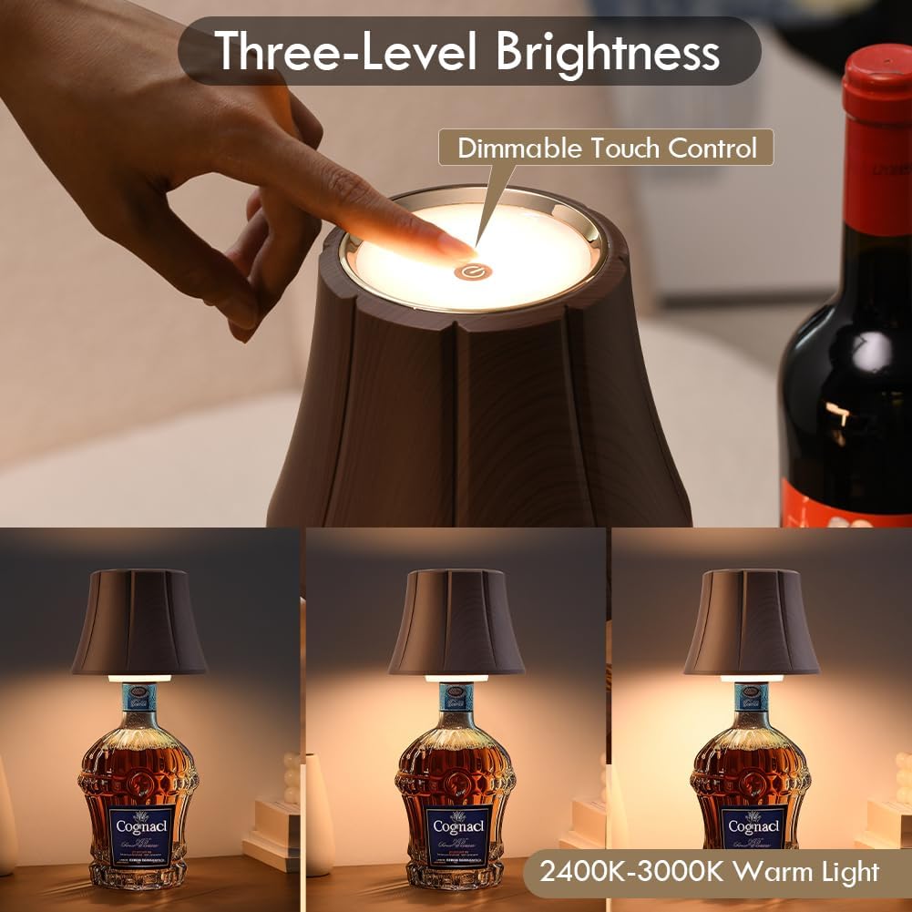 WILIT Wireless Bottle Lamp for Liquor Bottles, 3-Level Brightness Cordless Lamp Shades for Table Lamps, Battery Operated Night Light for Bedroom, Bar Decor, Living Room, Women Gifts, Gifts for Men