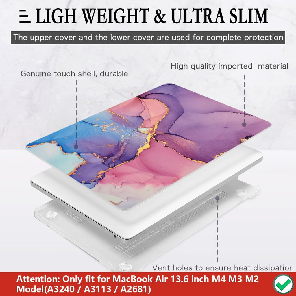 CISSOOK Compatible with MacBook Air 13.6 inch Case 2025 2024 2022 Release M4 M3 M2 Chip, Marble Plastic Hard Shell Case Keyboard Cover for MacBook Air 13.6 inch A3240 A3113 A2681, Purple Marble