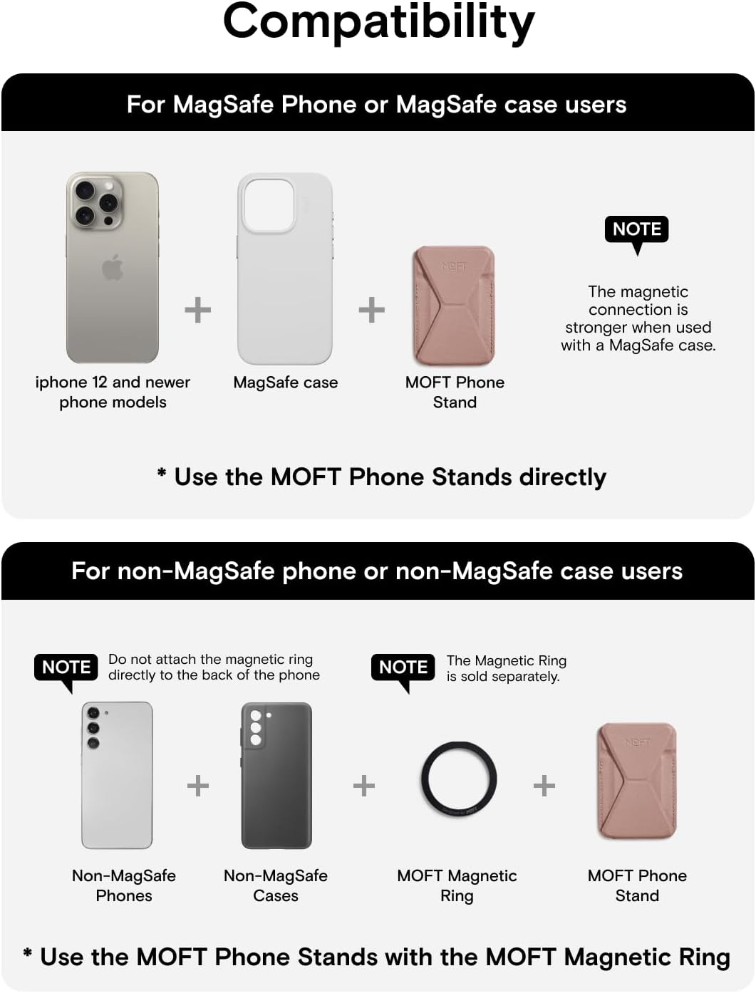 MOFT Magnetic Wallet Stand Compatible with iPhone 16/15/14/13/12 Series, Angle Adjustment & Magsafe Compatible MOVAS Phone Stand,Classic Nude